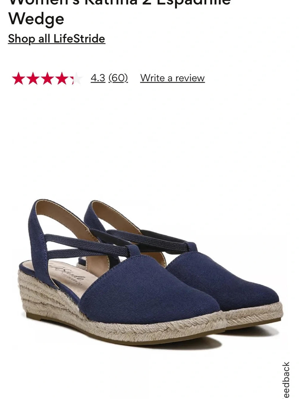 Life Stride Navy Espadrille Slingback Sandals